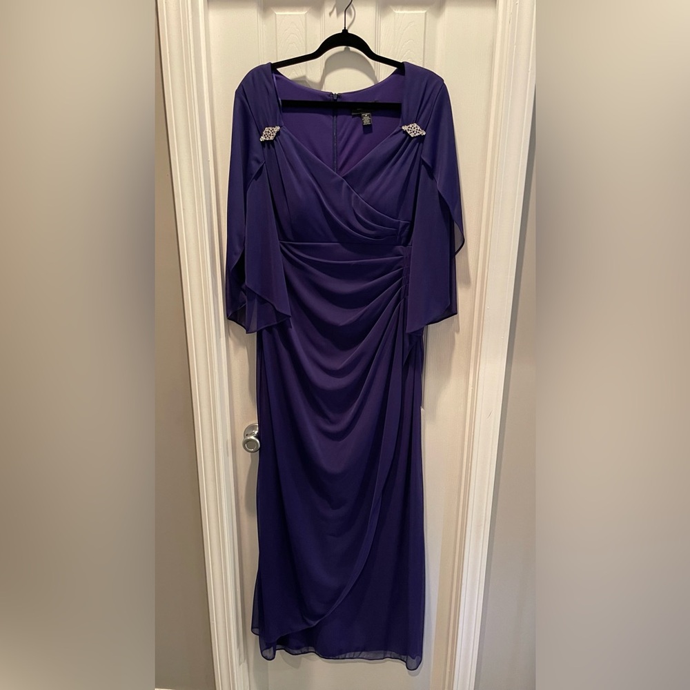 R&M Richards Long Sleeve Purple Formal Chiffon Dress